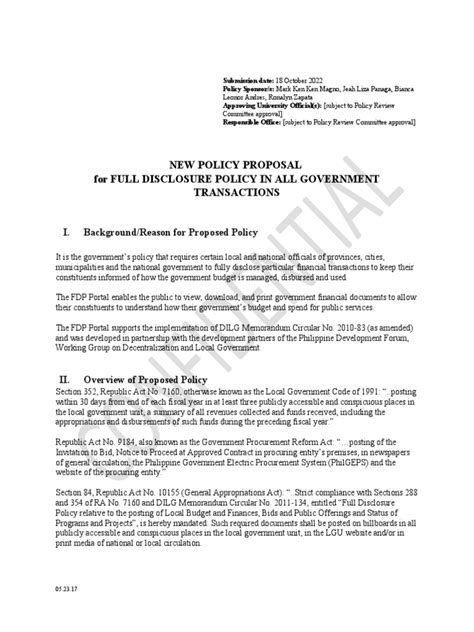 FULL DISCLOSURE POLICY REFERENCE MATERIALS.
